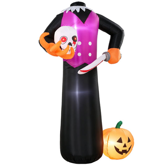 Halloween decorations including inflatables and animated props