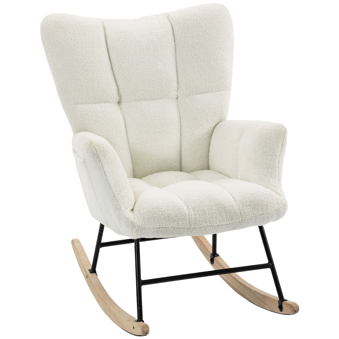 Cream teddy fleece wingback rocking chair for a cosy reading corner