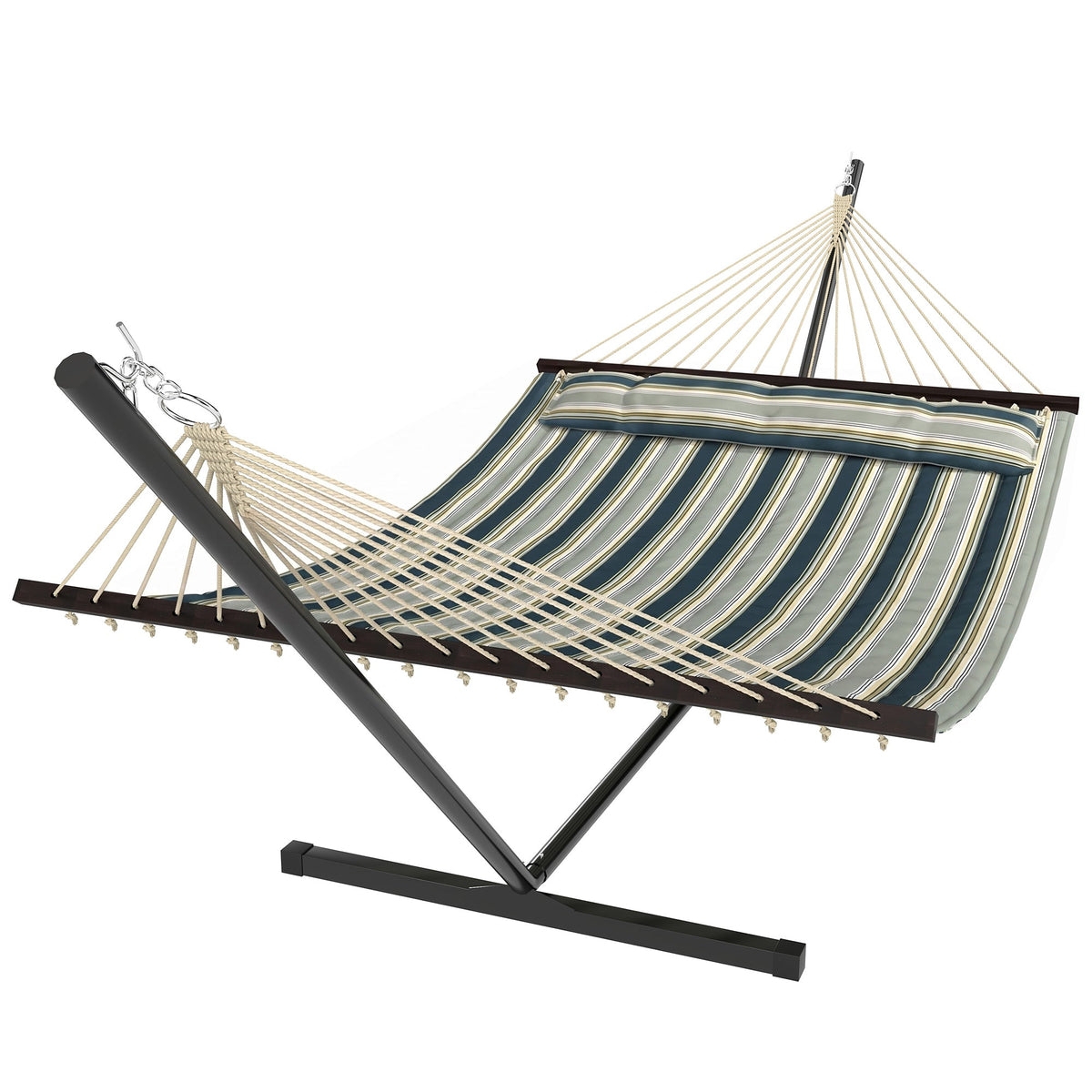 Striped garden hammock with steel stand