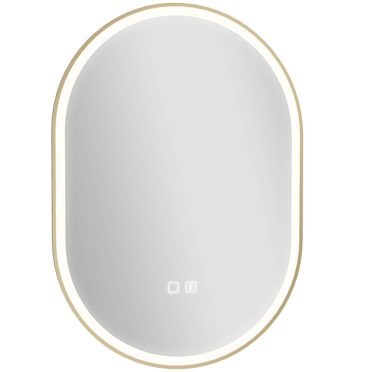 Oval LED bathroom mirror with gold-tone frame