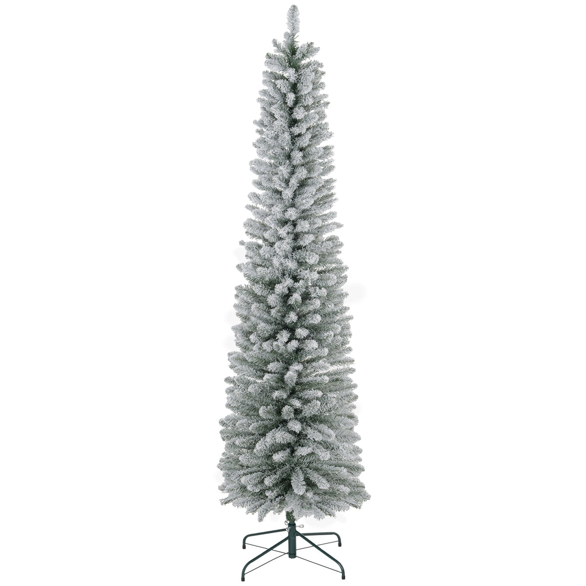 Tall white snowy pencil Christmas tree