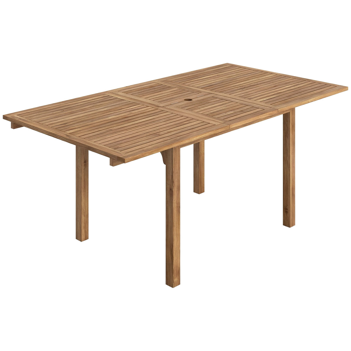 Extending garden dining table with acacia wood top