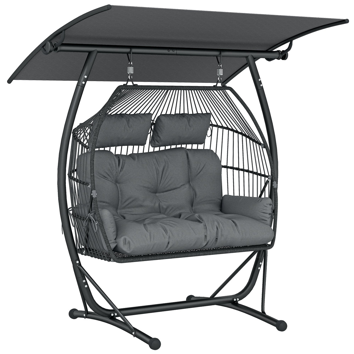 Double hanging rattan egg swing chair with canopy