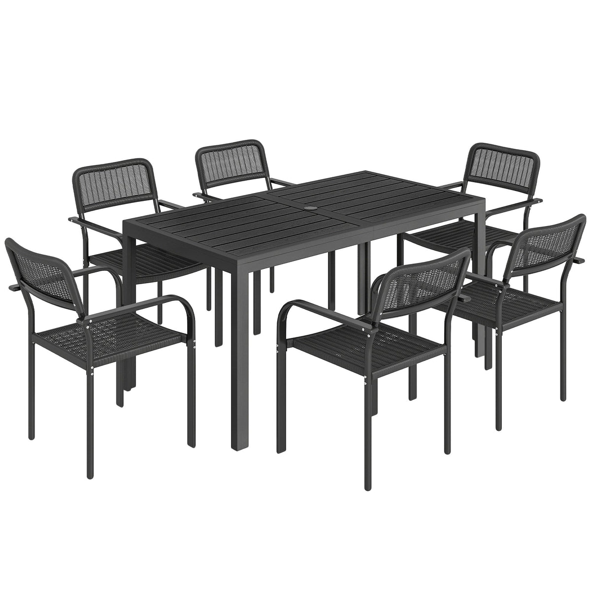 Garden furniture set with table and stackable chairs