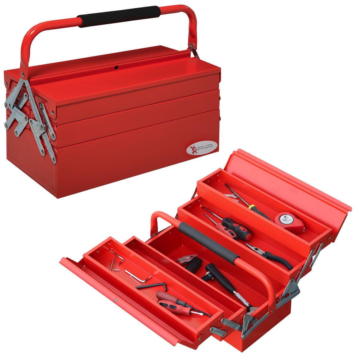 Portable steel tool box with carry handle