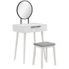 Dressing table with round mirror and stool