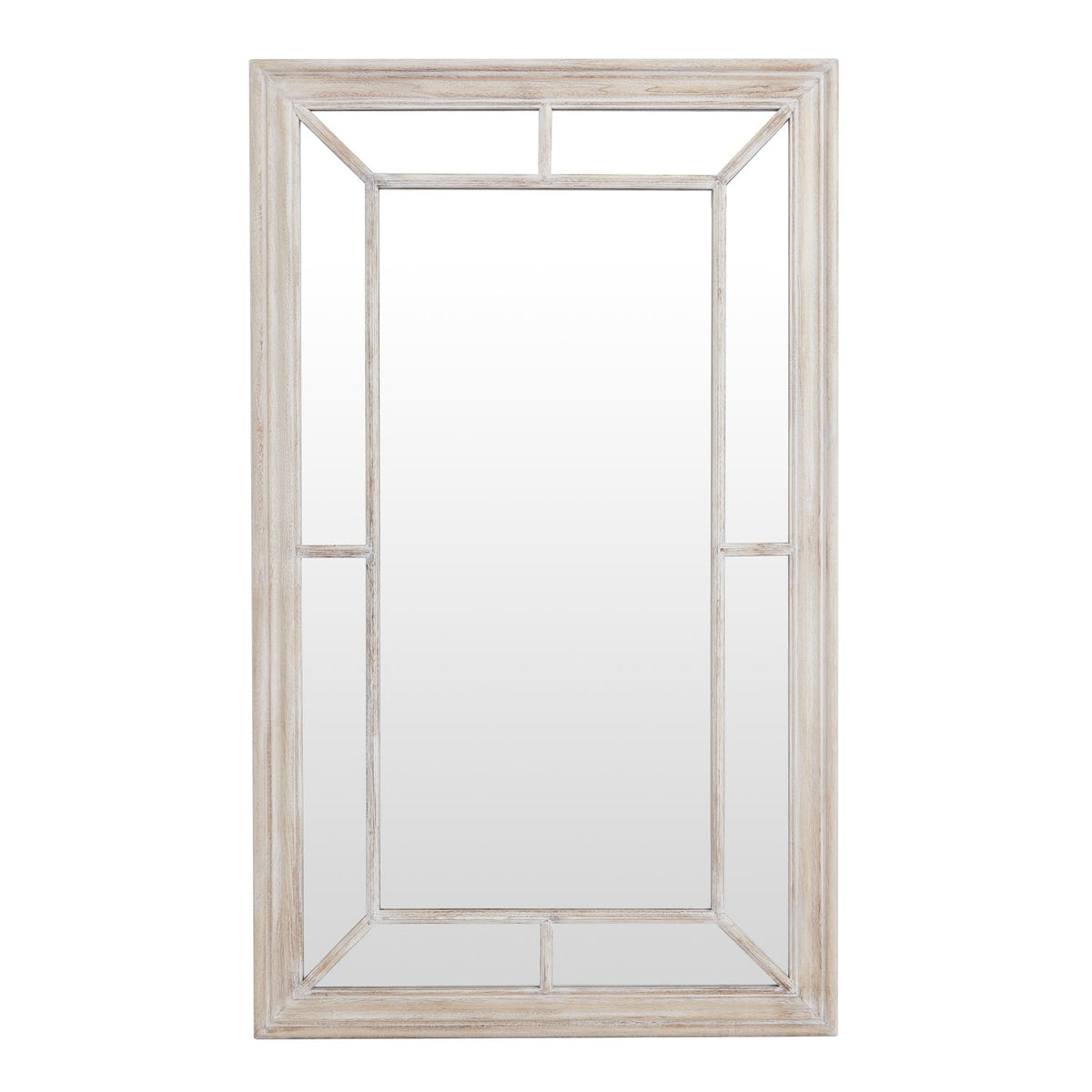 Whitewashed wood window pane wall mirror