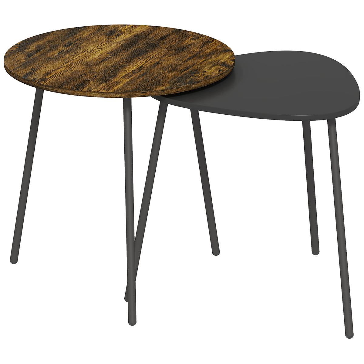 Set of 2 Nesting Side Tables – Rustic Brown & Black