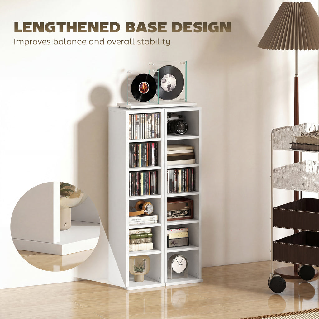 Set of 2 CD Media Display Shelf Unit Tower Rack with Adjustable Shelves, White