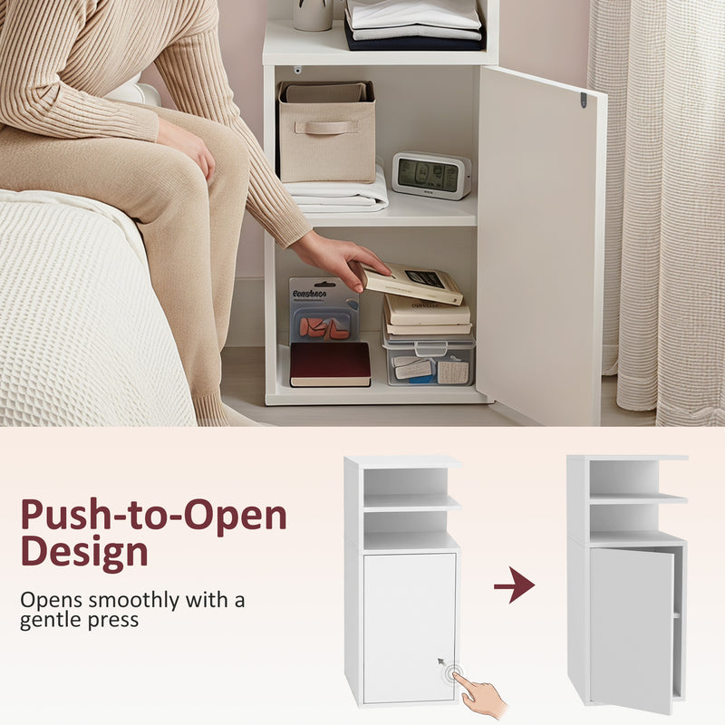 HOMCOM Slim Bedside Table Set of 2, Narrow Bedside Cabinet with Open Cubbies and Cupboard for Bedroom Living Room, White – view 6