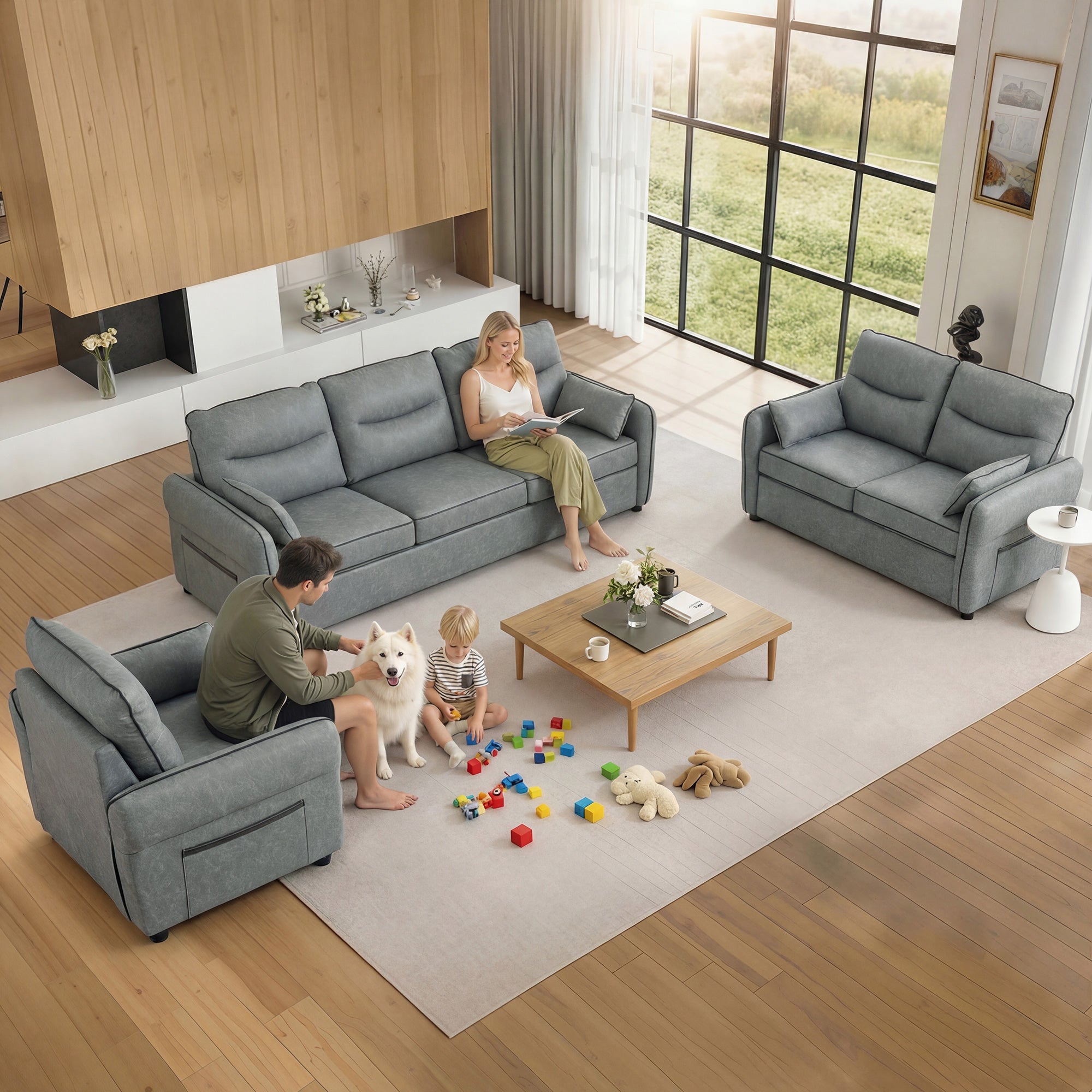 2 Seater Sofa, Faux Leather Loveseat - Grey