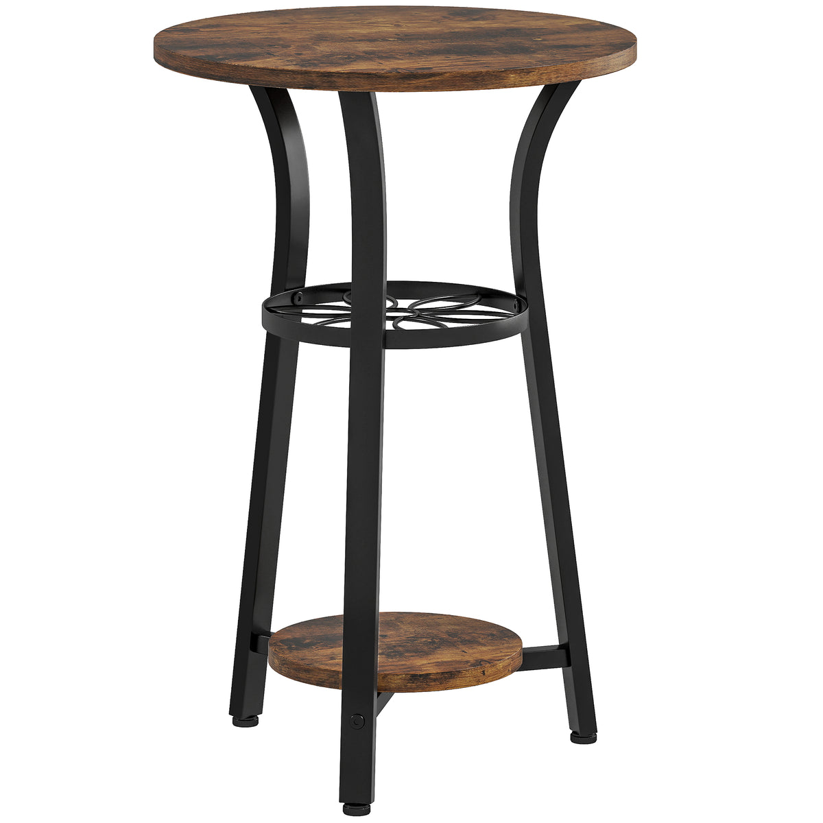 38 cm Round 3-Tier Side Table – Rustic Brown & Black