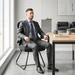 HOMCOM Reception Chair, Conference Meeting Office Chair with Flip-up Armrest, Mesh Backrest, Lumbar Support and Metal – view 9