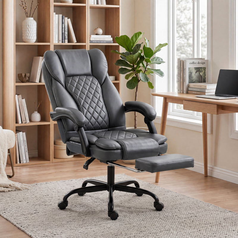 HOMCOM Executive Home Office Chair Reclining Function Footrest Computer Desk Chair High Back, Grey – view 2