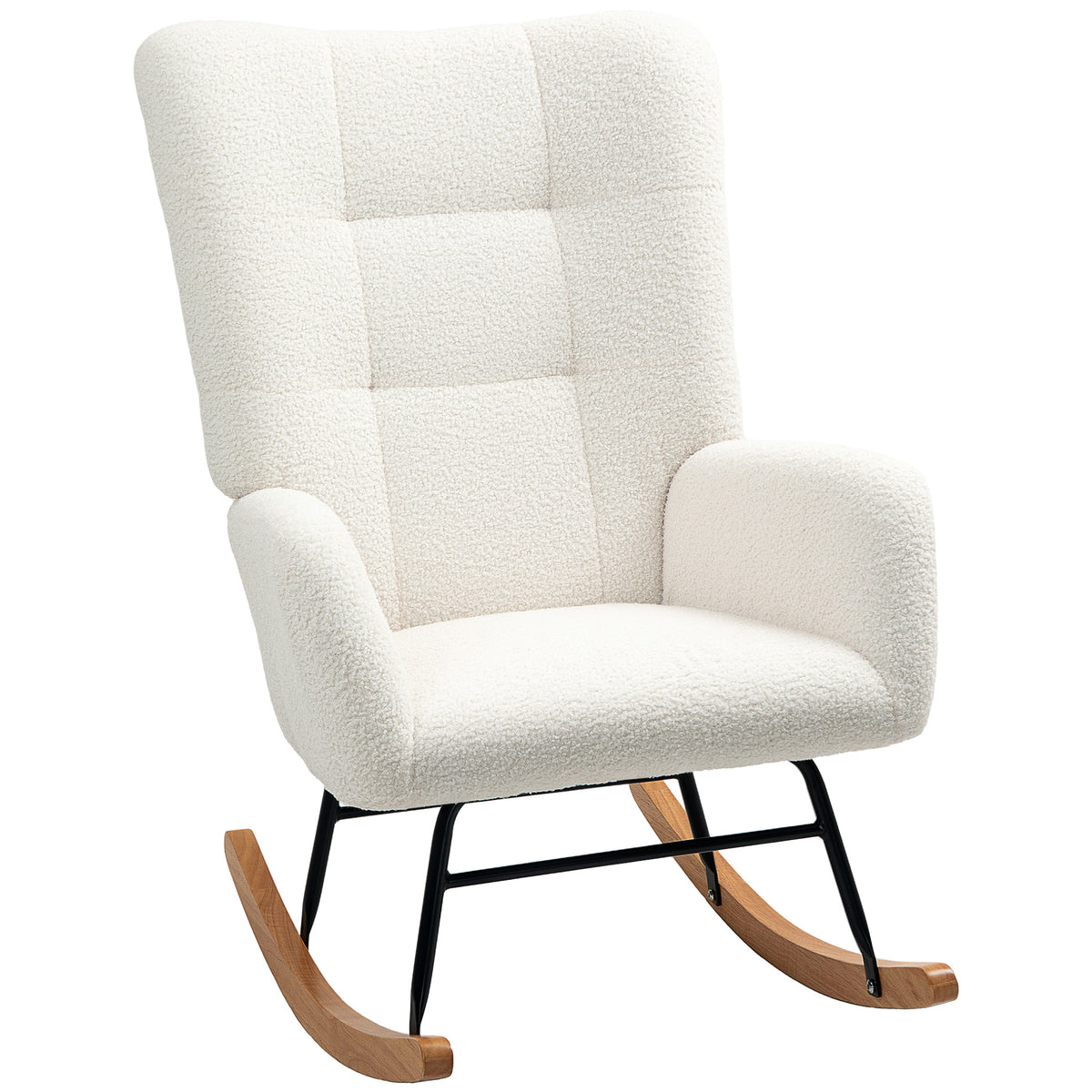 Teddy Fleece Rocking Chair with Wooden Runners – Cream
