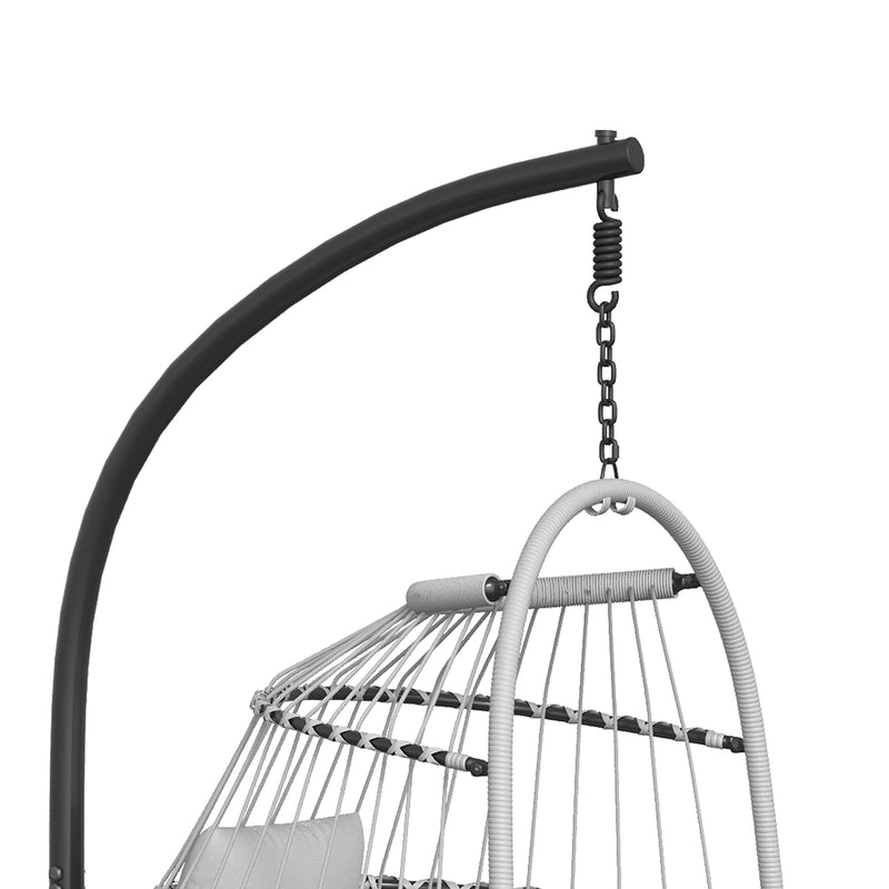 Outsunny Hanging Egg Chair, Indoor Outdoor Hammock Swing Chair with Stand, Safety Strap, Foldable Basket, Light Grey – view 10