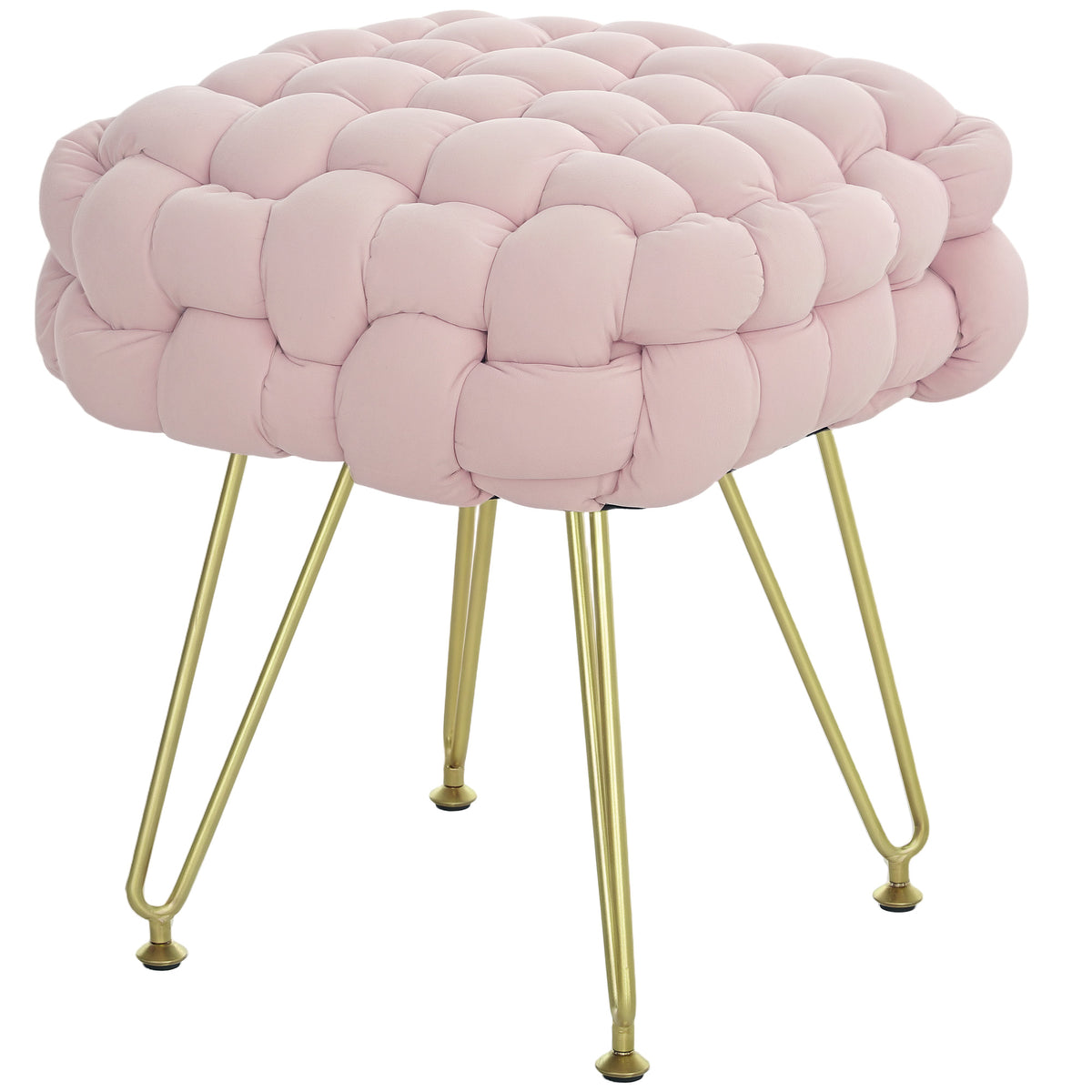 38 cm Woven Velvet Padded Footstool – Pink