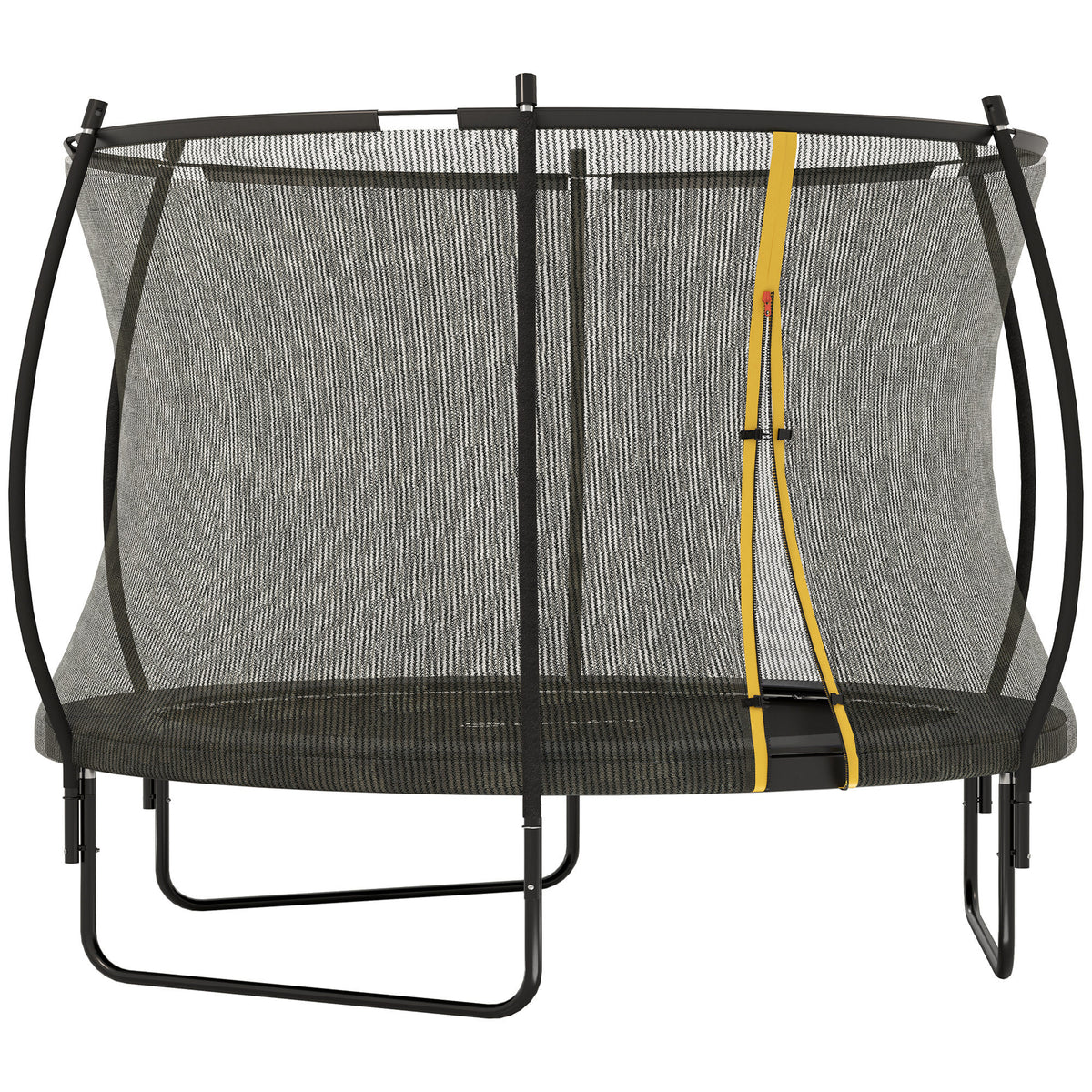 10ft black outdoor trampoline with enclosure net, padded curved poles and spring cover