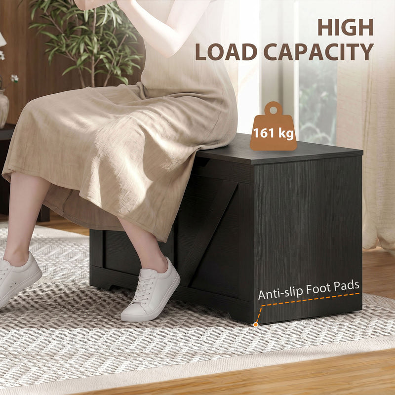 HOMCOM 100L Home Storage Box, with Safety Hinge - Black Wood-Effect – view 7