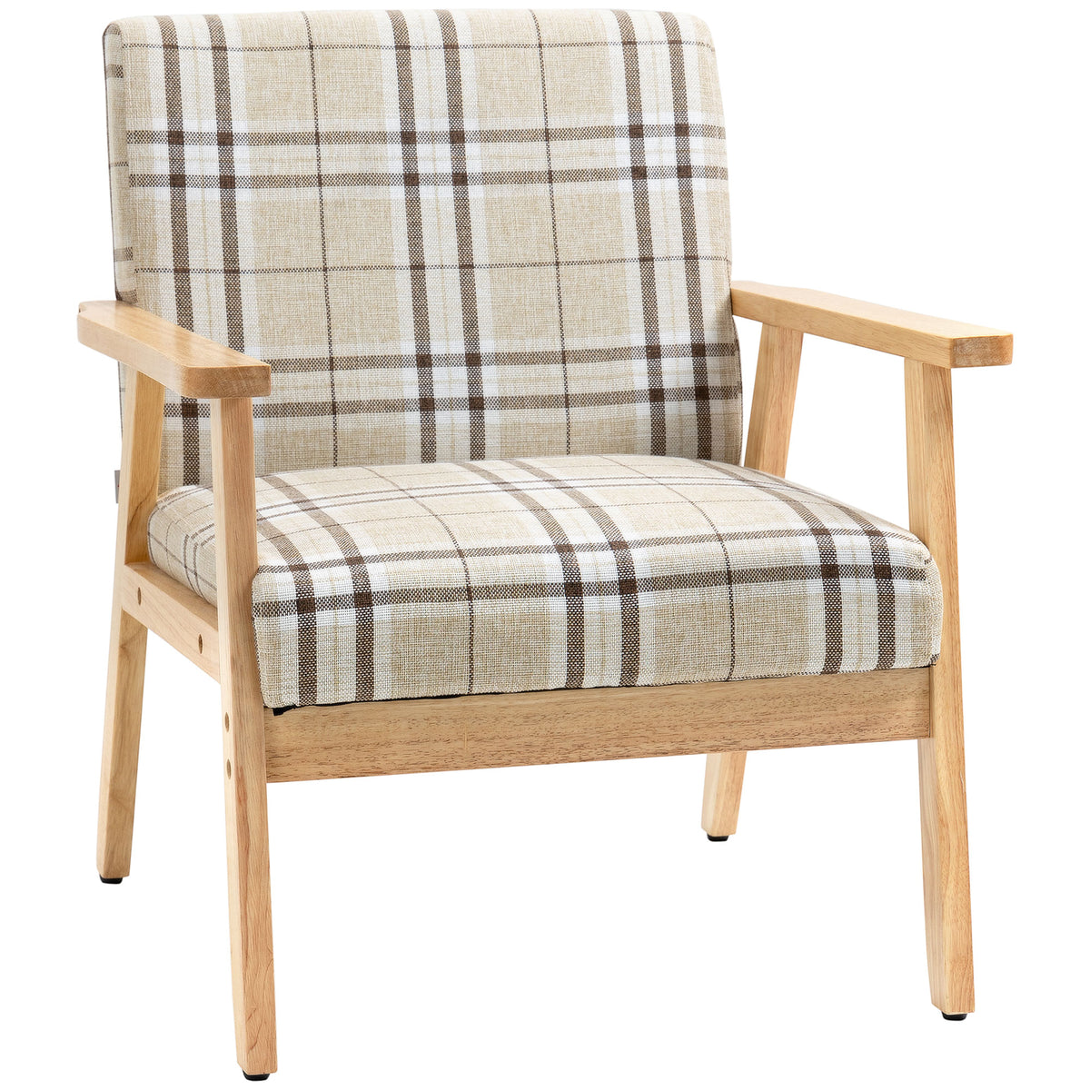 Checked Linen-Look Accent Armchair – Beige