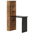 Rustic brown fold-out desk with nine-shelf bookcase, black desktop and chalkboard panel
