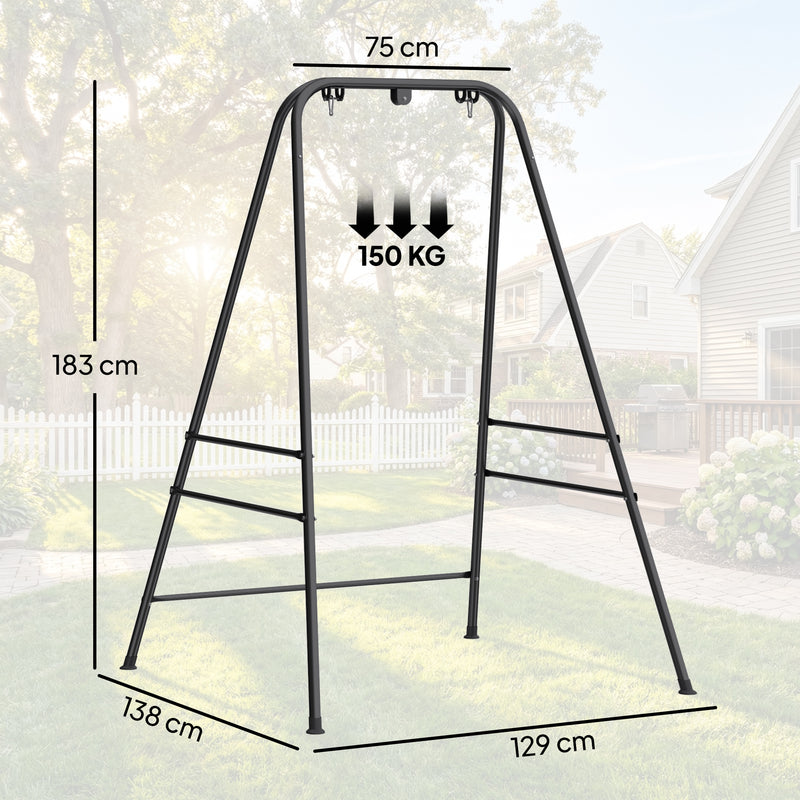 Outsunny Hammock Chair Stand Only, 150KG Load Capacity, for Indoor Outdoor, Black – view 3