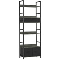 Industrial Style Bookcase, with 4 Shelves and 3 Fabric Drawers - Grey/Black