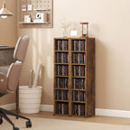 Set of 2 CD Media Display Shelf Unit Tower Rack with Adjustable Shelves, Rustic Brown