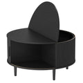 Coffee Table with Lift Top and Hidden Storage, Round Centre Table with Fluted Sliding Door, 80 cm, Black Wood Effect