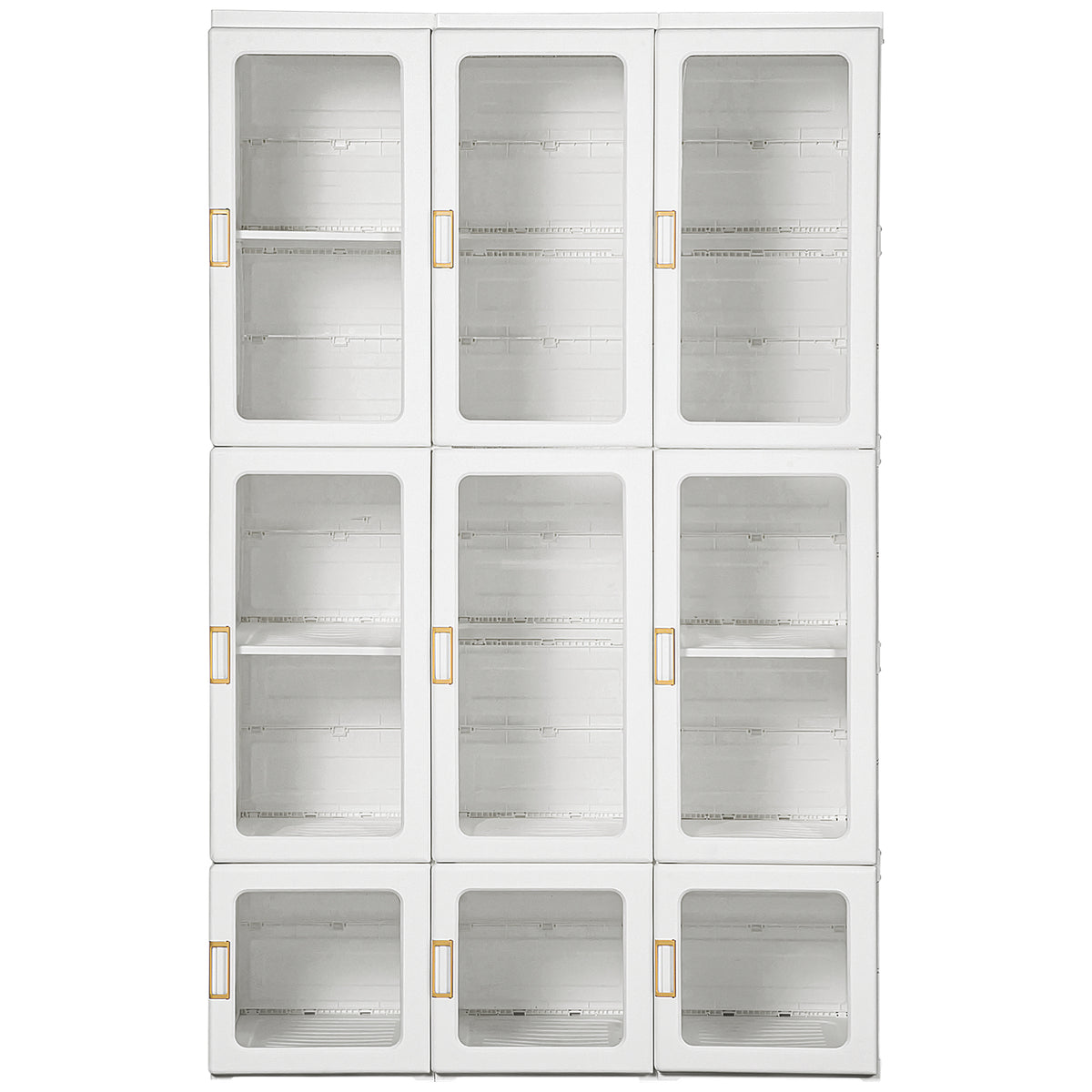 White foldable plastic wardrobe with eight cubes, two hanging sections and clear magnetic doors