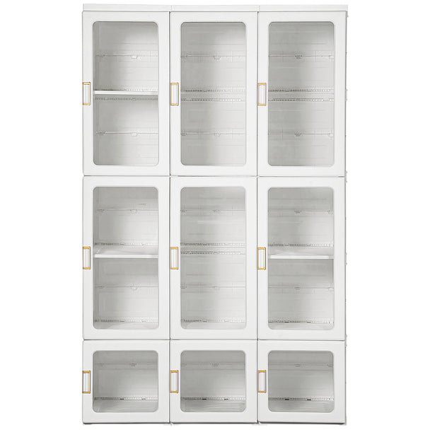 White foldable plastic wardrobe with eight cubes, two hanging sections and clear magnetic doors
