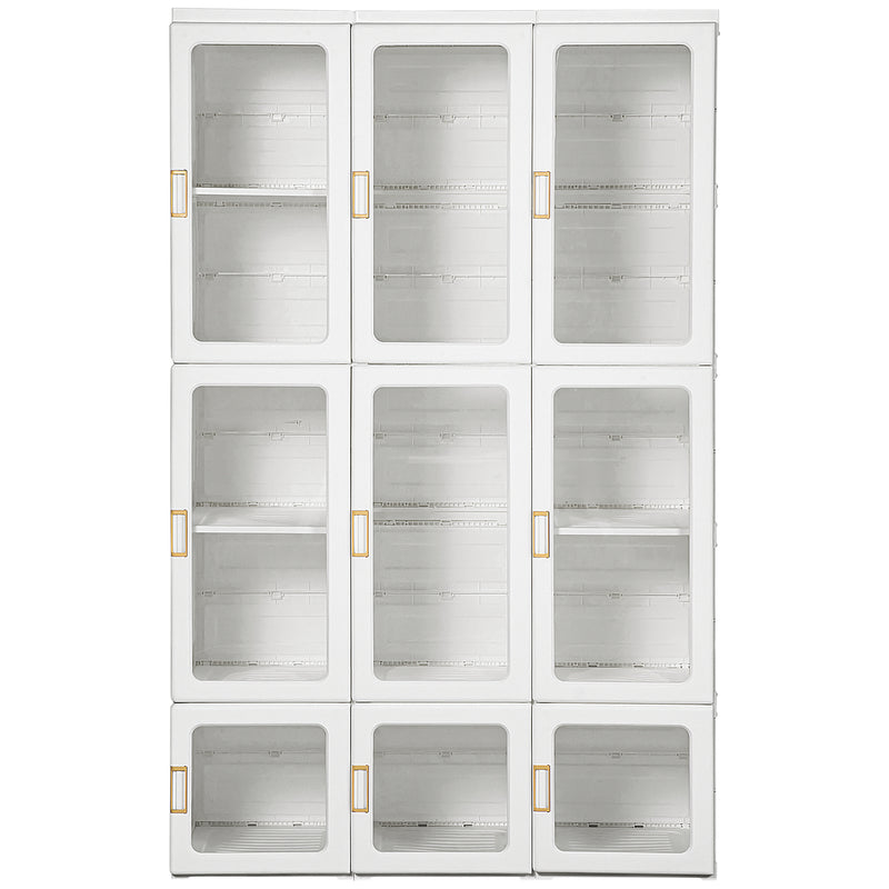 White foldable plastic wardrobe with eight cubes, two hanging sections and clear magnetic doors