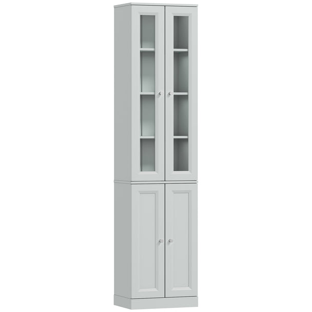 HOMCOM Tall Bathroom Storage Cabinet, 6-Tier Slim Bathroom Cabinet with Adjustable Shelf, 4 Soft-Close Doors, Dusty Blue