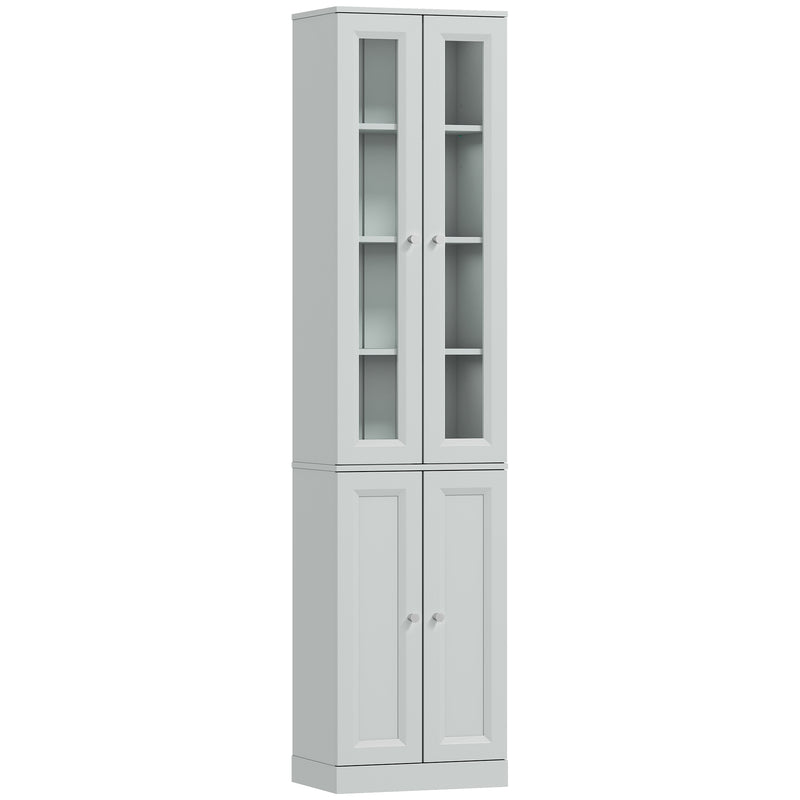 HOMCOM Tall Bathroom Storage Cabinet, 6-Tier Slim Bathroom Cabinet with Adjustable Shelf, 4 Soft-Close Doors, Dusty Blue