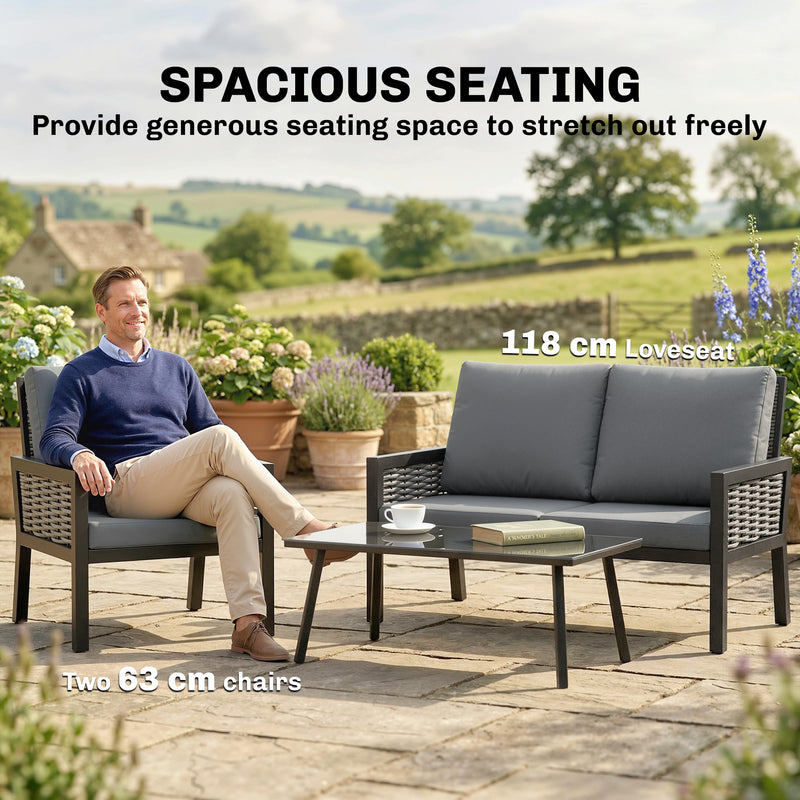 Outsunny 4 Seater Rattan Garden Furniture Set with 2 Armchairs, Loveseat, Coffee Table, Garden Sofa Set with Cushions – view 6