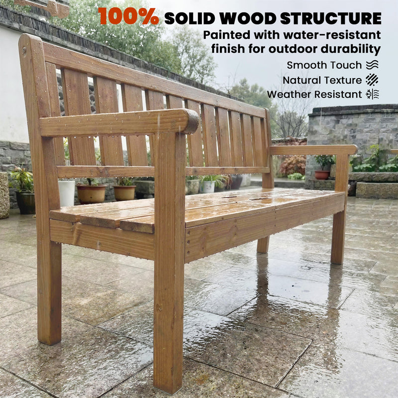Outsunny Wooden Garden Bench with Liftable Table & Shelf, 2-3-Seater Outdoor Loveseat with Fir Wood Frame, Teak – view 6