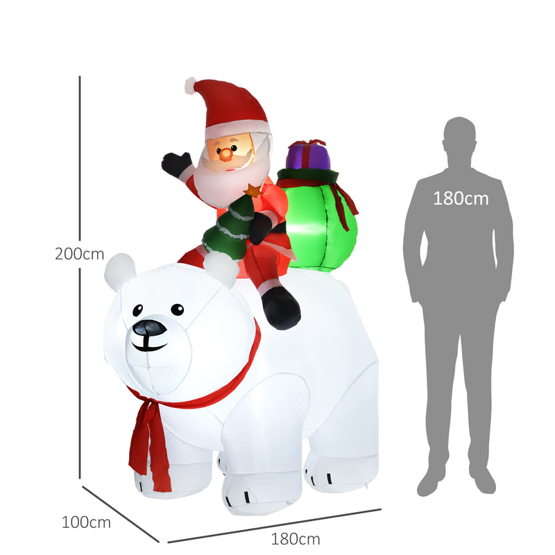 Size diagram of the 6.6ft Santa on polar bear Christmas inflatable