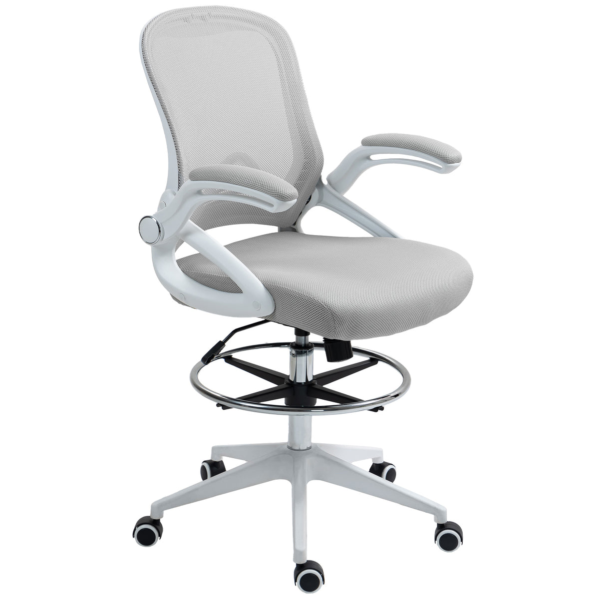 Vinsetto Drafting Chair with Flip-up Armrest, Mesh Office Stool with Foot Ring, 360 Degree Swivel Height Adjustable