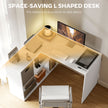 HOMCOM L Shaped Computer Desk, 110 x 100cm Corner Desk with Fabric Drawer and Storage Shelves, White – view 4