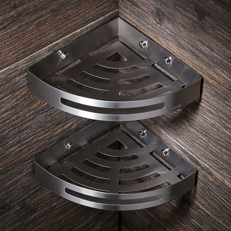 Stainless Steel Corner Shelf — Wall Mounted Bathroom Organiser, No Drill