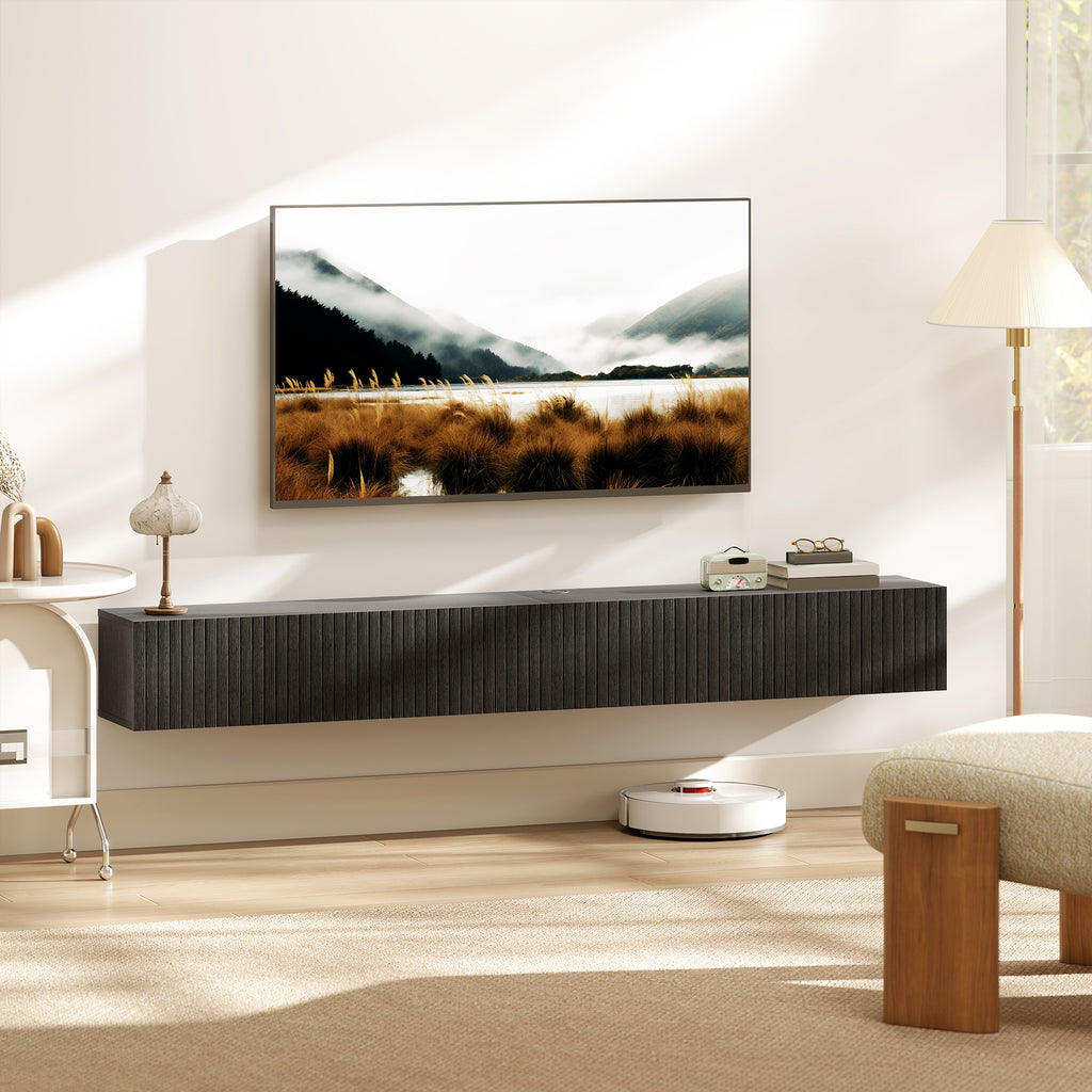 180cm Floating TV Stand, Wall Mount TV Unit with Cable Management Hole, Fits up to 72" TV, Black