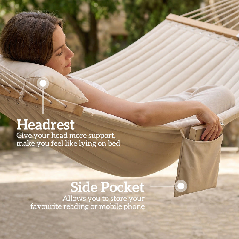 Outsunny Double Hammock 2 Person Swing Bed with Spreader Bars, Pillows, Pad, 200 x 140cm, Cream White – view 7