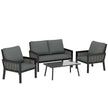 Outsunny 4 Seater Rattan Garden Furniture Set with 2 Armchairs, Loveseat, Coffee Table, Garden Sofa Set with Cushions
