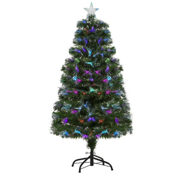 4ft green fibre optic Christmas tree glowing with multi-colour LED lights and a star holder