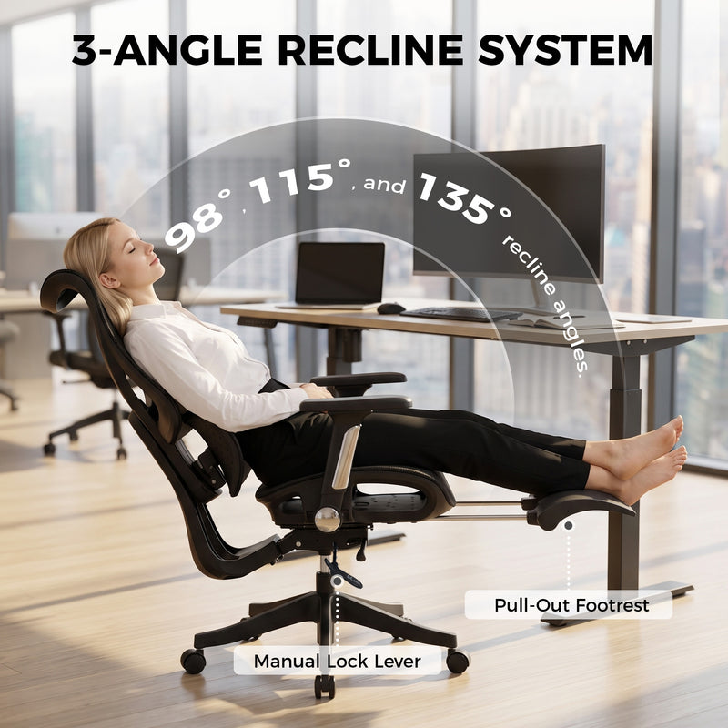 HOMCOM Ergonomic Office Chair with Lumbar Support, Mesh Reclining Desk Chair with Footrest, Adjustable High Back, Black – view 5