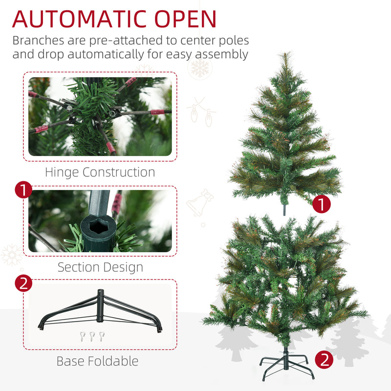 HOMCOM 1.5m 5ft Pre-Lit Christmas Tree Artificial Spruce Xmas Tree Warm White LED Holiday Décor with Metal Stand – view 6