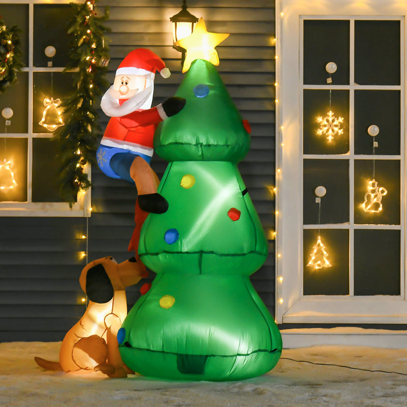 6ft Christmas Tree and Santa Dog Inflatable displayed outside a decorated home