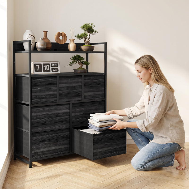 HOMCOM Chest of Drawers, Bedroom Fabric Dresser with 7 Drawers, Storage Organiser Unit with Open Shelves, Black – view 8
