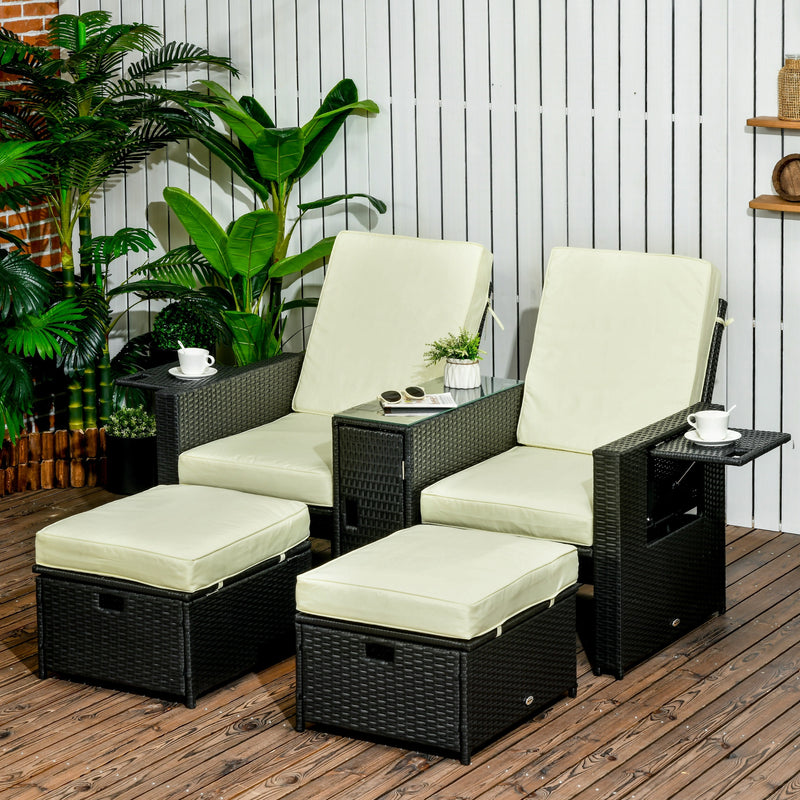 Black reclining rattan lounger set – image 2