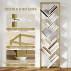10 Shelf Modern-Style Bookshelf - Gold Tone/White